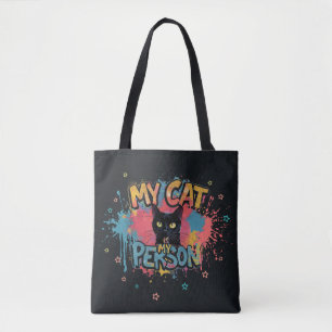 Mijn kat is mijn persoon Neon Graffiti Design Tote Bag