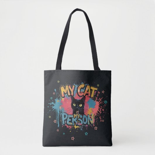 Mijn kat is mijn persoon Neon Graffiti Design Tote Bag (Voorkant)