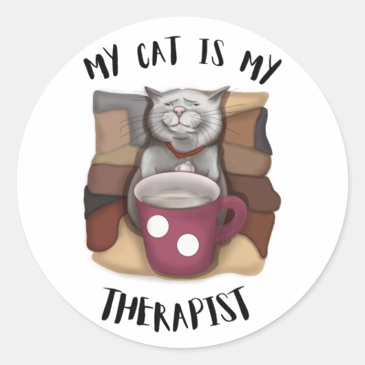 Mijn kat is mijn Therapist. Koffiekat Ronde Sticker (Voorkant)