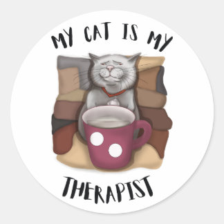 Mijn kat is mijn Therapist. Koffiekat Ronde Sticker