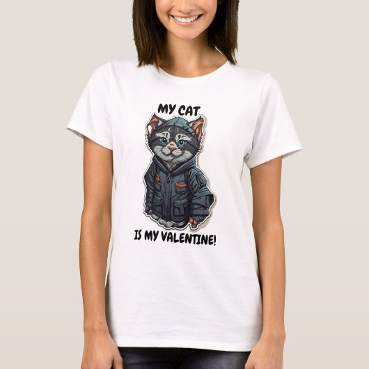 mijn kat is mijn valentijn, anti-valentijn leuk T- T-shirt (Voorkant)