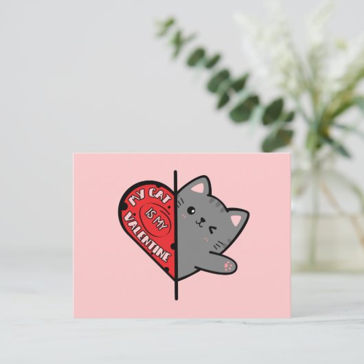 Mijn kat is mijn valentijn briefkaart (Staand voorkant)