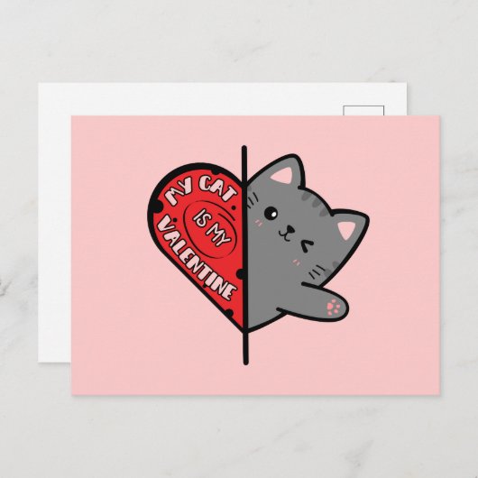 Mijn kat is mijn valentijn briefkaart (Voorkant / Achterkant)