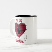 Mijn kat is mijn Valentijn | Cute valentijn gift Tweekleurige Koffiemok (Voorkant links)