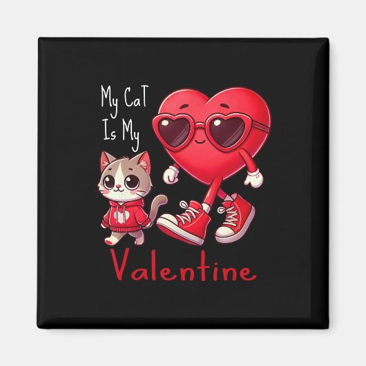 Mijn kat is mijn Valentijn Funny Cat Lover Heart V Magneet (Voorkant)