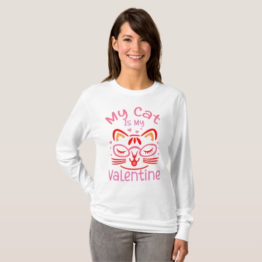 Mijn kat is mijn Valentijn met lange mouwen T-shirt (Voorkant volledig)