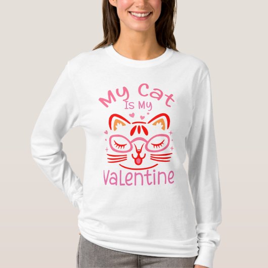 Mijn kat is mijn Valentijn met lange mouwen T-shirt (Voorkant)