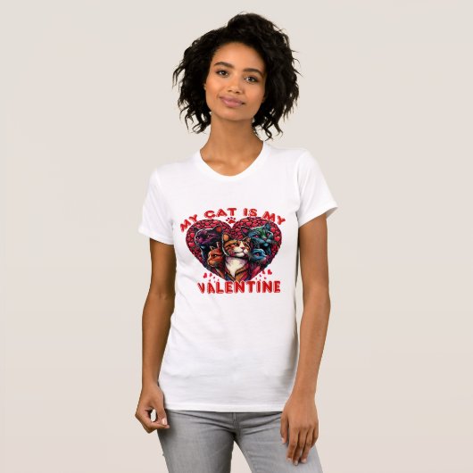 Mijn kat is mijn Valentijn Schattigee Valentijnsda T-shirt (Voorkant volledig)