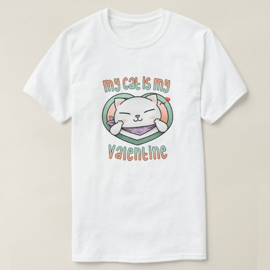 Mijn kat is mijn Valentijn witte kat T-shirt (Design voorkant)