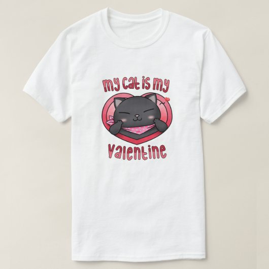 Mijn kat is mijn Valentijn zwarte kat T-shirt (Design voorkant)