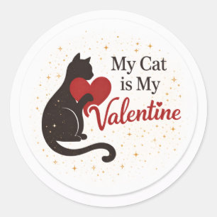 Mijn kat is mijn Valentijnsticker – kat silhouet Ronde Sticker