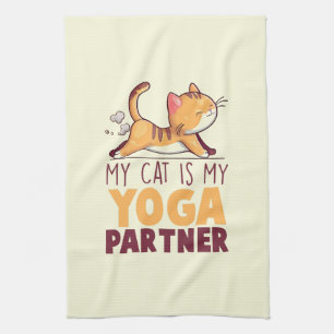 Mijn kat is mijn yoga partner - Stretching Cat Theedoek
