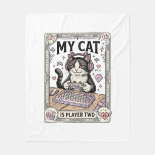 Mijn kat is speler twee kat gamer tech vintage vec fleece deken