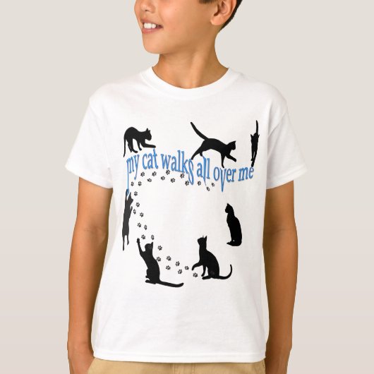 "Mijn kat loopt over me heen" voor en achter! T-shirt (Voorkant)