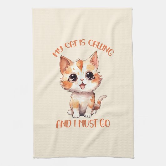 Mijn kat roept een schattige Oranje kat Theedoek (Verticaal)