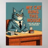 Mijn kat runt dit huis |  Mid-Century Funny Poster (Voorkant)