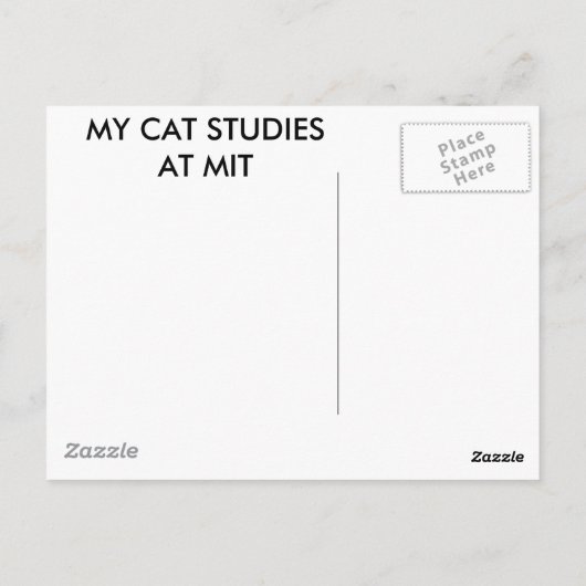 Mijn kattenstudies op MIT Mouser Internet Tech Briefkaart (Achterkant)
