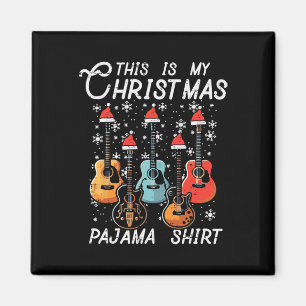 Mijn Kerst Pyjama Shirt Gitaren Kerstmis Rock Mann Magneet