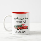 Mijn kerstfilm kijken naar rode  vrachtwagennaam tweekleurige koffiemok (Links)