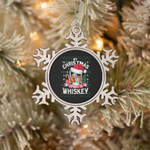 Mijn kerstgeest is whiskey lelijke trui Kerstmis P Tin Sneeuwvlok Ornament
