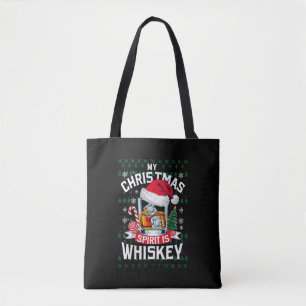 Mijn kerstgeest is whiskey lelijke trui Kerstmis P Tote Bag