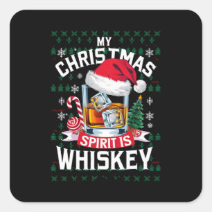 Mijn kerstgeest is whiskey lelijke trui Kerstmis P Vierkante Sticker