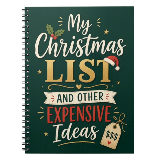 Mijn kerstlijst en andere dure ideeën Grappig Notitieboek (Voorkant)