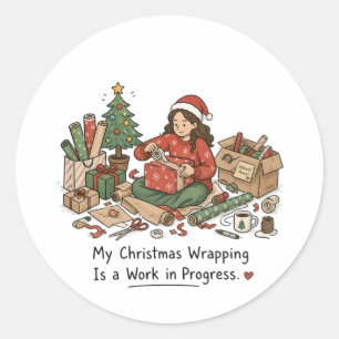Mijn kerstverpakking is nog in volle gang Leuk Ronde Sticker