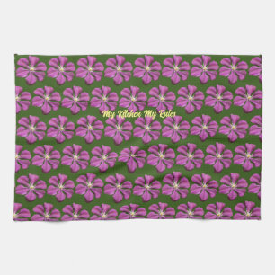 "mijn keuken mijn Regel" elegante paarse bloemen b Theedoek