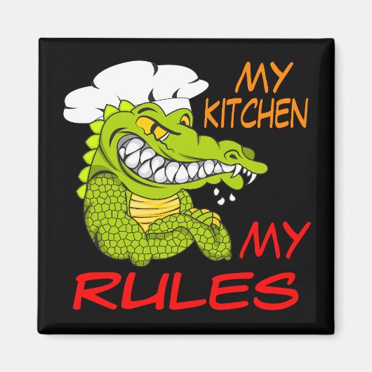 Mijn Keuken Mijn Regels, Alligator Chef, Zwart Magneet (Voorkant)