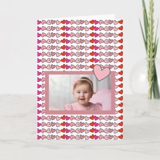 Mijn Kind Foto op Pink Hearts Valentijnsdag Kaart (Voorkant)