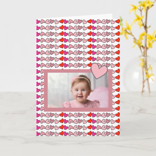 Mijn Kind Foto op Pink Hearts Valentijnsdag Kaart (Gele Bloem)