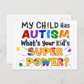 Mijn kind heeft AUTISM wat is uw Kind SUPER POWER? Briefkaart (Voorkant / Achterkant)