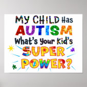Mijn kind heeft AUTISM wat is uw Kind SUPER POWER? Poster (Voorkant)