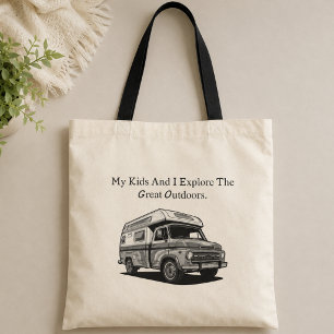 Mijn kinderen en ik verkennen de grote buitenwerel tote bag