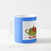 MIJN KITCHEN TEAPOT OP BLAUW KOFFIEMOK (Voorkant links)