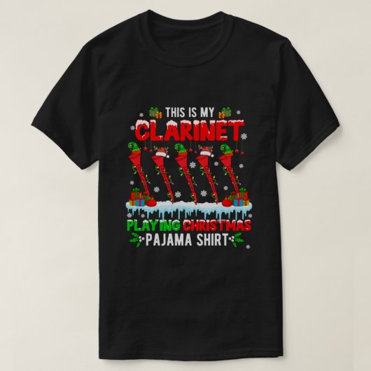 Mijn klarinet Spelen Kerstmis Pyjama Groep Santa R T-shirt (Design voorkant)