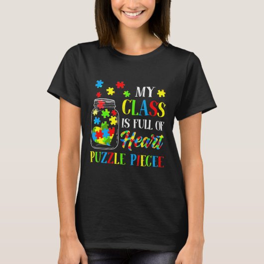 Mijn klas is vol hart Autisme van het puzzelstuk T-shirt (Voorkant)