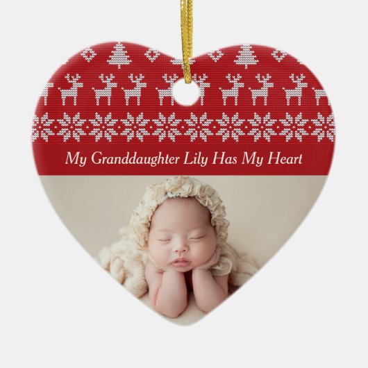 Mijn kleindochter heeft mijn Heart Red-kerstfoto Keramisch Ornament (Voorkant)