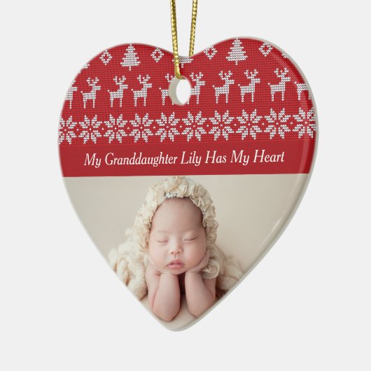 Mijn kleindochter heeft mijn Heart Red-kerstfoto Keramisch Ornament (Links)