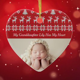 Mijn kleindochter heeft mijn Heart Red-kerstfoto Keramisch Ornament