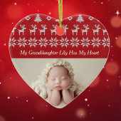 Mijn kleindochter heeft mijn Heart Red-kerstfoto Keramisch Ornament