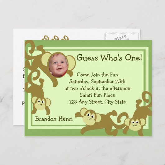 Mijn kleine aap / foto uitnodiging briefkaart (Voorkant / Achterkant)