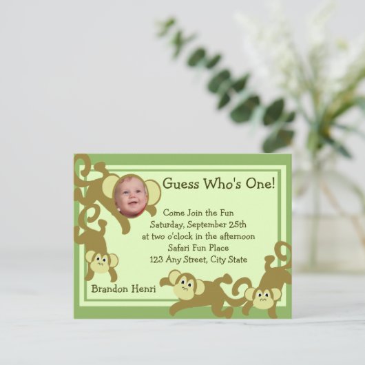 Mijn kleine aap / foto uitnodiging briefkaart (Staand voorkant)