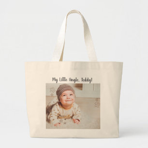 Mijn kleine engel teddy foto   Aangepaste Canvas t Grote Tote Bag