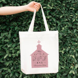 Mijn kleine kerkzak schattige roze kind tas<br><div class="desc">"Mijn kleine kerkzak" is een perfect geschenk voor een kleine om mee te nemen naar de kerk. Dit tas bevat een silhouet van een kerk met een kruis bovenaan met de tekst bovenaan en een plaats om een naam aan te passen. Het maakt een groot baptisme of kerstcadeau.</div>