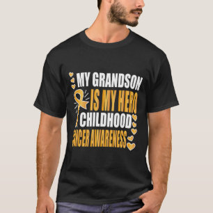 Mijn kleinzoon is mijn held Kindertijd Kanker Bewu T-shirt