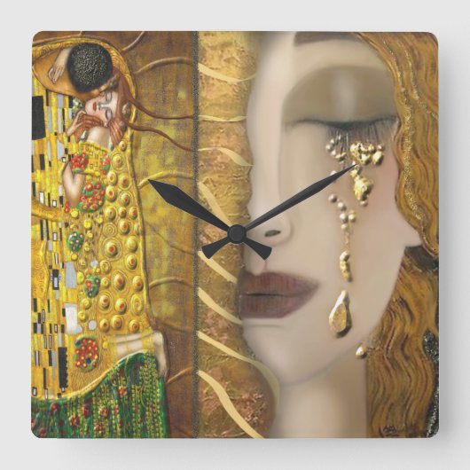 Mijn Klimt Serie:Gold Vierkante Klok (Voorkant)