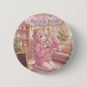 Mijn knusse wereld: Kawaii Anime Meisjeskamer Esth Ronde Button 5,7 Cm
