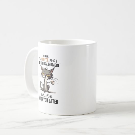 Mijn koffie en ik hebben een momentje grappig kat. koffiemok (Voorkant links)